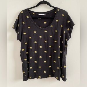 Fabienne Chapot Black & Gold Elephant Novelty Print Krista T-Shirt Size XL